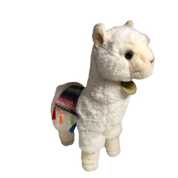 Miyoni By Aurora White Alpaca Llama Plush Stuffed Animal 12" Multicolor Blanket - Picture 1 of 10